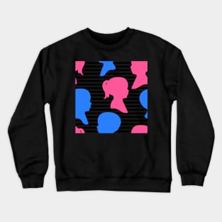 Child Silhouettes - Pink and Blue on Stripped Background Crewneck Sweatshirt